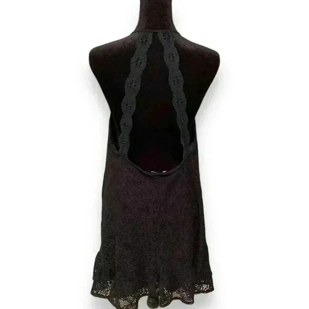 Umgee Women's Medium Black Floral Lace Ruffled Hem Back Detail Sundress - Picture 4 of 16